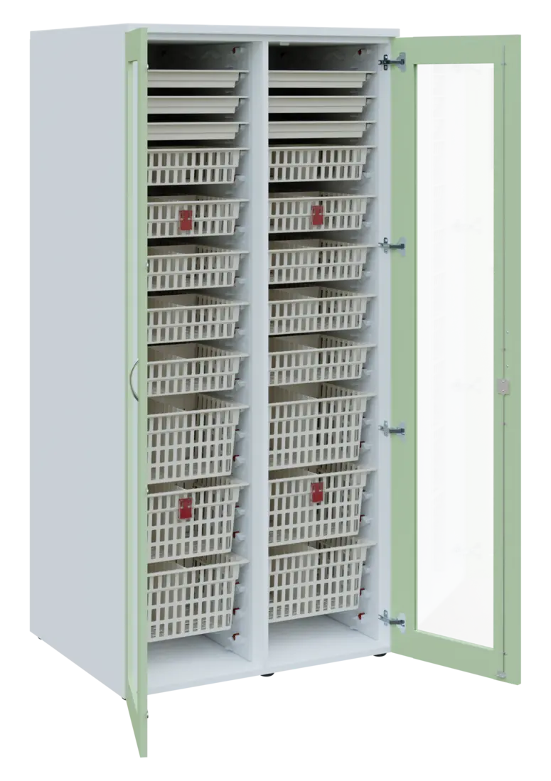 EUROMEDICA S - 90 ABS skříň léková boxová, 2-dveřová/prosklená, 1950x900x735, korpus bílý, dvířka še